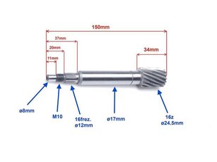 Hriadeľ spojky Keeway Focus, F-Act 50ccm 16zubov