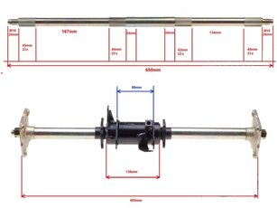 Os zadnej nápravy s domčekom a osadením pre ATV 110/125ccm 650mm