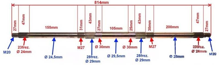 Os zadnej nápravy štvorkolky 200/250 814mm