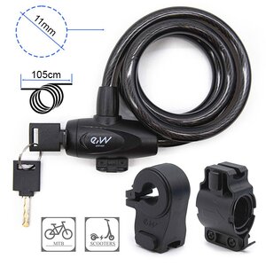 Zámok lano aj s držiakom aj pre kolobežky s kľúčom 105cm