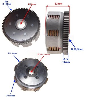 Spojka 69zubová 6lamiel  KINGWAY CHOPPER 150