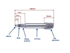Hriadeľ spojky Keeway Focus, F-Act 50ccm 16zubov