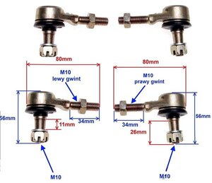 Čapy riadenia s kuželom 11/12mm M10 sada ľavý+pravý závit