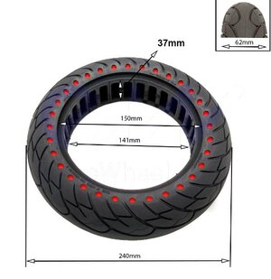 Pneumatika 10x2,5 plná 37mm límec červené body