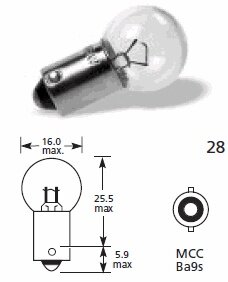 Žiarovka 6V 5W BA9S B6251 opto 15x28mm Žiarovka 6V 5W BA9S B6251 opto 15x28mm
